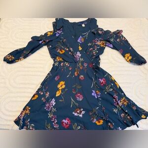 Women’s Blue Rain Floral Dress, Size M, NWOT, Spring Summer Feminine Dress